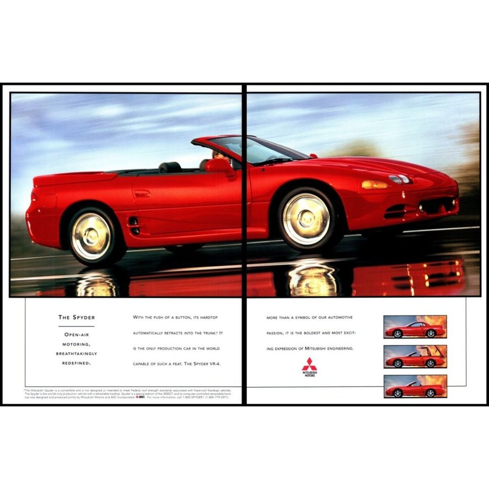 1995 Mitsubishi 3000GT Sypder VR-4 Sports Car 2 Page Vintage Print Ad Wall Art